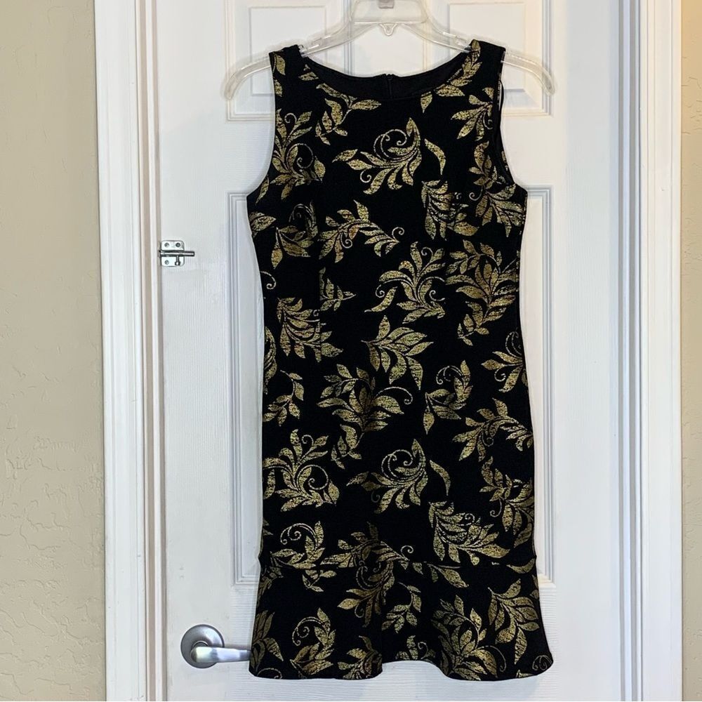 Stella & Julie Black and Gold Flora Leaf Dress Size 6
